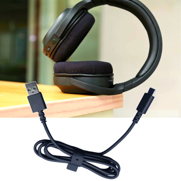 Svart USB-A til C-port ladekabel, erstatningsledning