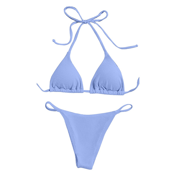 Kvinnors baddräkt set string bikinis topp och justerbar botten Light blue L