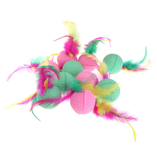 10 stykker Pet Ball Leker for Cat Teaser Lekeballer med Feather Pet Interactive Ba