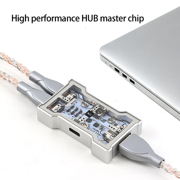 USB C-huber i metall med LED-lys, hurtiglading og datasynkronisering