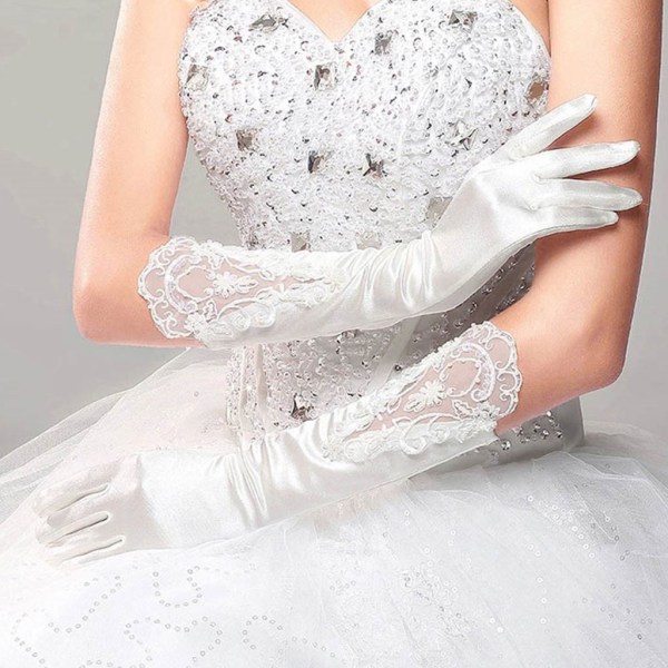 Brud Full Finger Långa Vita Handskar Mode Bröllopsklänning Tillbehör Spetshandske