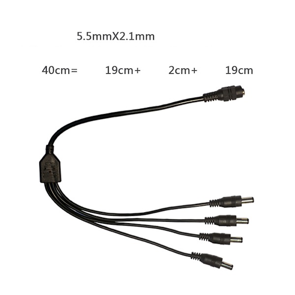 40 cm DC5521 strømkabel 5,5x2,1 mm hun til 5,5x2,1 mm hanstik Splitter ledning forlængerledning til skærme routere null - One for three