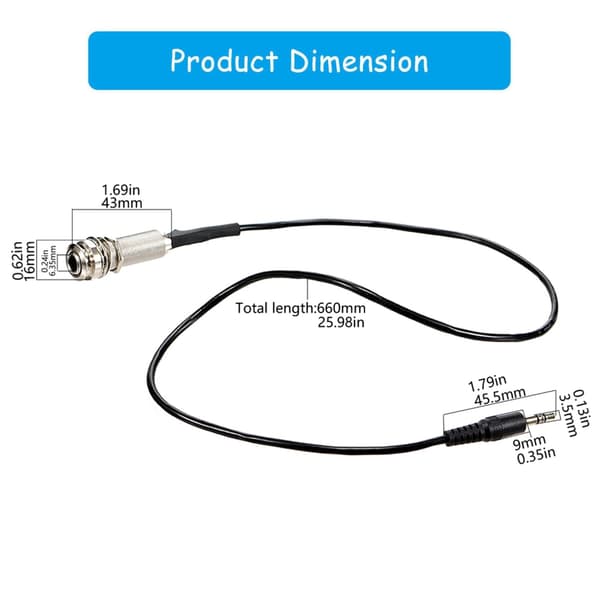 Snabbt Anslutande Gitarr Endpin Utgångsjack Piezo Kabeladapter 66cm Svart