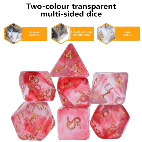 7 stk polyhedral terninger flersidet akryl terninger fargerike klare spillterninger Red