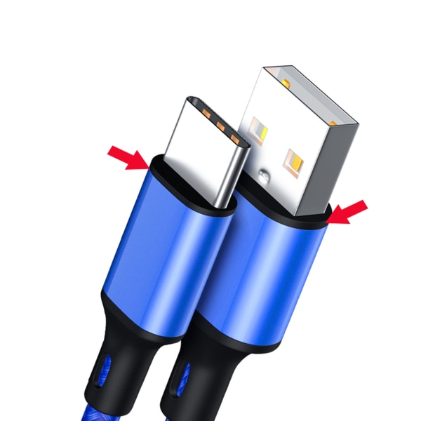 USB Type-C-laddarsladd Bärbar Smartphone Surfplatta Laddningskabel Synkronisera dataöverföringskabel Snabbladdning Flätad linje Yellow 1m