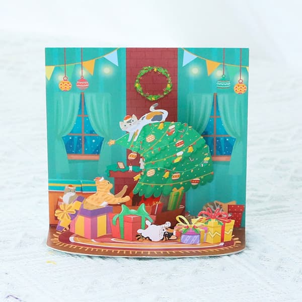 Julkort Jul Katt Tema Pop Up 3D Grattiskort med Kuvert