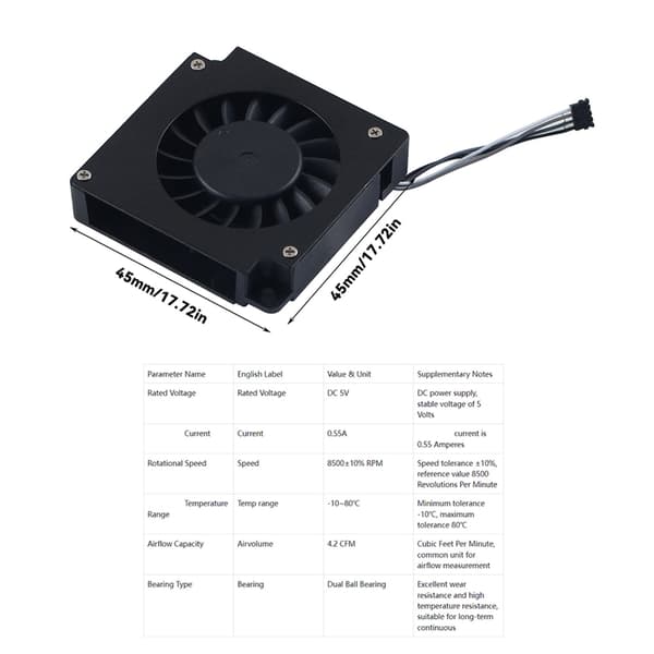 4510 45mm 45x45x10mm køleventilator 3D-printer dobbelt kugleleje til H2D