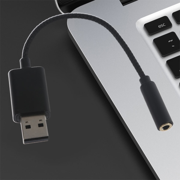 USB till 3,5 mm-jack ljudadapter, USB till Aux-kabel med TRRS 4-polig mikrofon som stöds Black