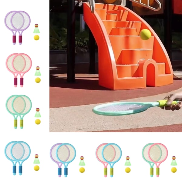 Barn tennisracket set med bollar PVC tennisracket leksakssats för toddler barn utomhus inomhus sport strandaktiviteter Pink