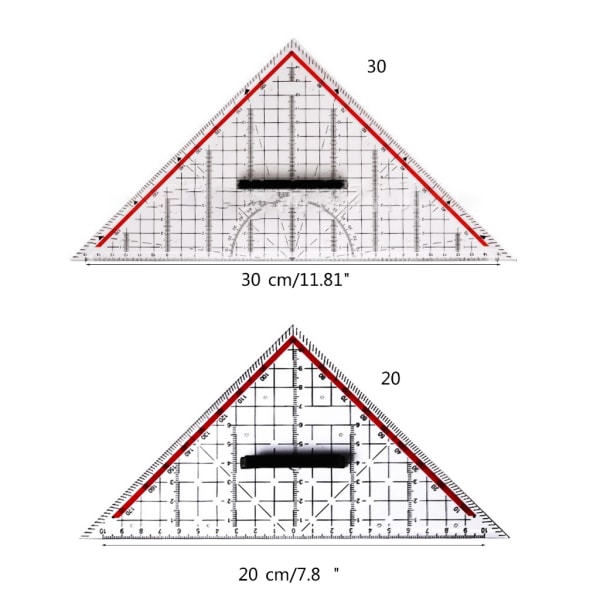 30cm Plast Gradskiva Triangel Linjaler Fyrkantigt Set med handtag för skolkontoret null - 20cm