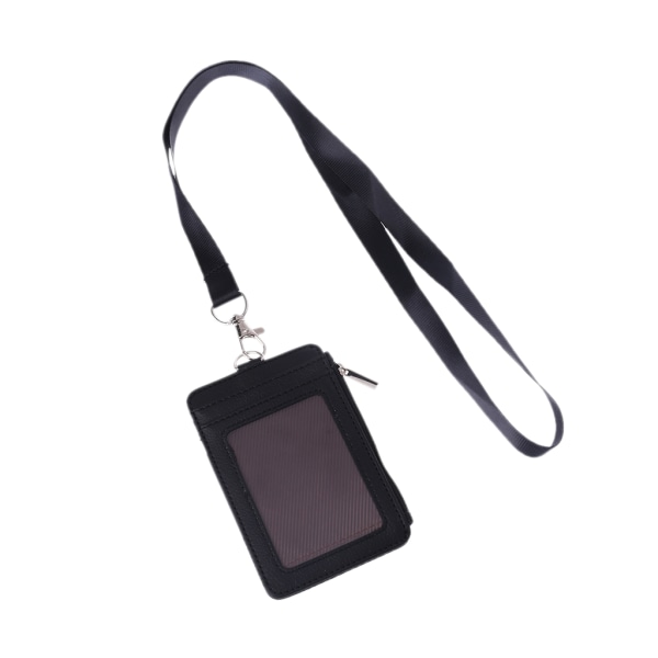 Læder ID Badge Kort Holder Lanyard Kreditkort til etui Business Organizer Ba Black