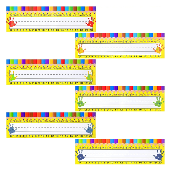 60x skrivebordsnavneklistremerker med fargeblyantmønster navnelapper navneetiketter