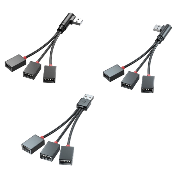 USB 2.0 Adapter 1 till 3 USB Splitter USB -förlängningskabel USB multiport för laddning av bärbar dator/Mac null - A