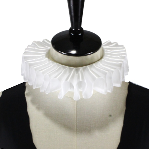 Kvinnor Romantiskt band rosett Rufsig falsk krage viktoriansk renässanshals Ruff vit satin Clown Choker Cosplay kostym