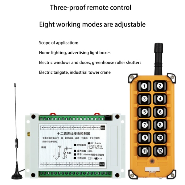 DC12V-48V 12CH trådlös fjärrkontroll LED-ljuskontrollomkopplare Reläutgång Radio RF-sändare 315/433 MHz mottagare null - 315MHz