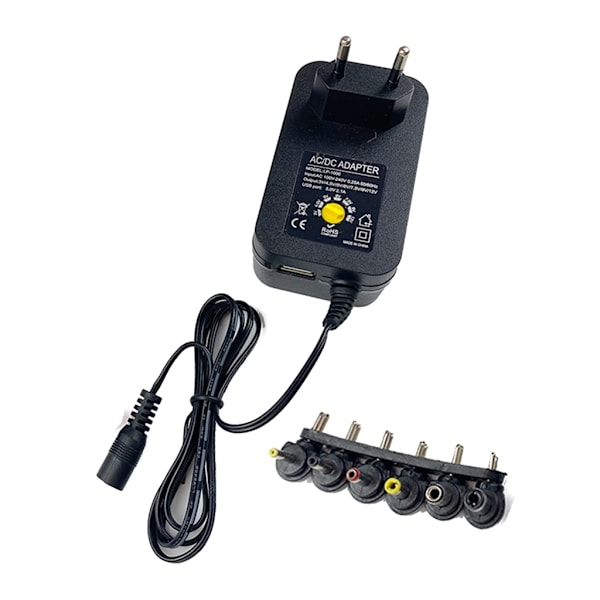 ACtoDC power 30 W säädettävä jännite 6 liitinkärjellä ja USB laturilla