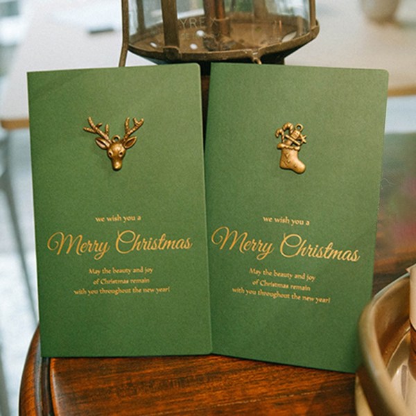 10 st/paket julhälsningskort Vintage gyllene mönster julkort tomt inuti Presenttillbehör till vän null - Deer head