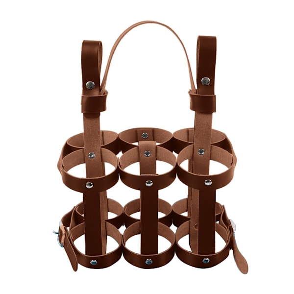 Bæreveske for ølflasker med håndtak, sammenleggbar bæreveske for flasker, rommer 6 flasker Leather brown