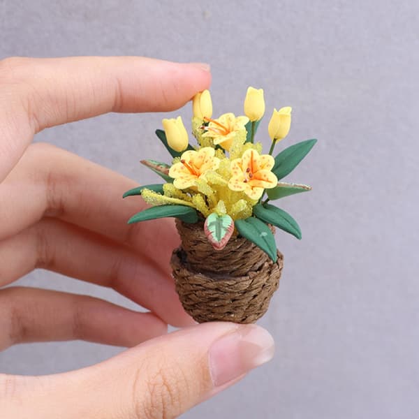 Kunstig løvblad miniatureplante til dukkehusopsætning harpiksmodel