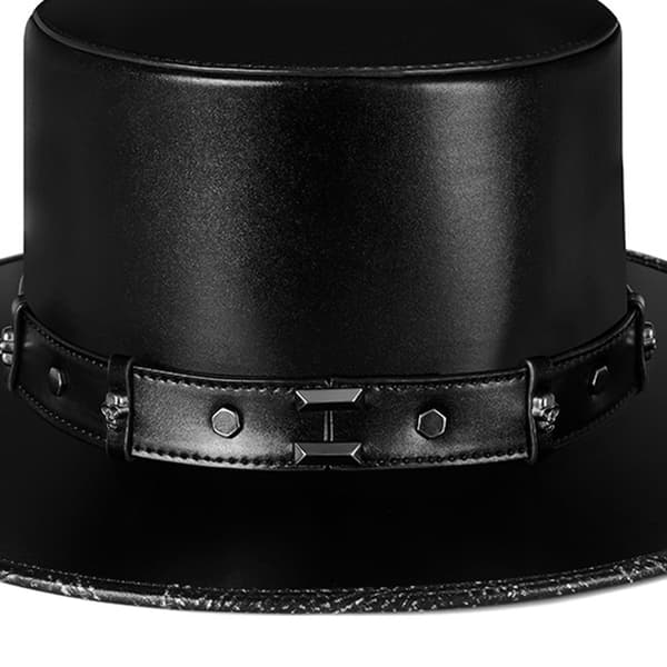 Steampunk Pestedoktorhat PU Læder Sort Flad Top Hat til Halloween Cosplay