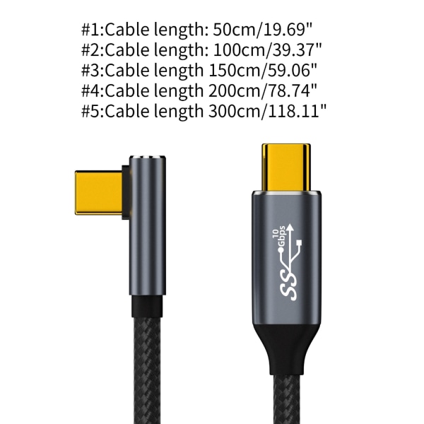 Typ-C USB-C Snabbladdning USB C till C sladd 90 grader 100W sladd 4K60Hz Videoutgång Snabbladdningskabel 10Gbps 3m