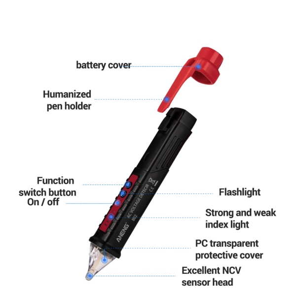 Digital AC 12V~1000V Spänningsdetektor Smart beröringsfri testare Pen Mätare Ström Elektrisk sensor Testpenna Tillbehör