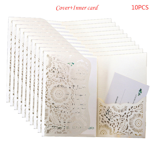 10 st/ set Laser Cut Luxury Hollow Bröllopsinbjudningskort Elegant print Pe