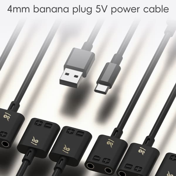 Profesjonell 5V strømforsyningskabel 20 cm lengde med 4 mm bananplugger