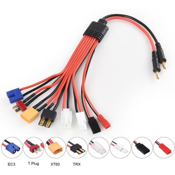 Universal 1 til 8 Adapterkabel Bananplugger til FUTABA, EC3, XT60 Splitterledning