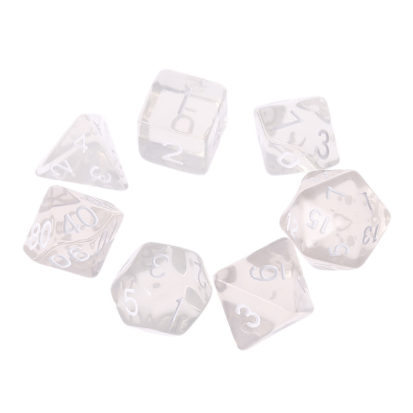 Sett med 7-sidige polyedriske terninger for RPG DND D&D D4-D20 Klar