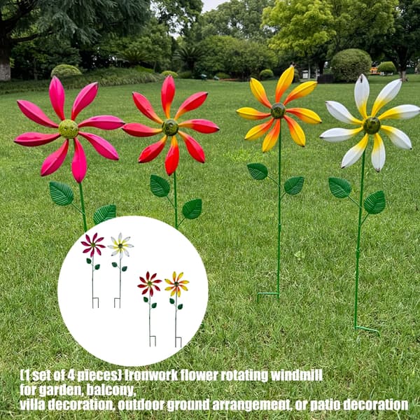 Vindmølle Roterende Blomst Vindspinner Pæl Stående Plæne Blomster Vindmøller