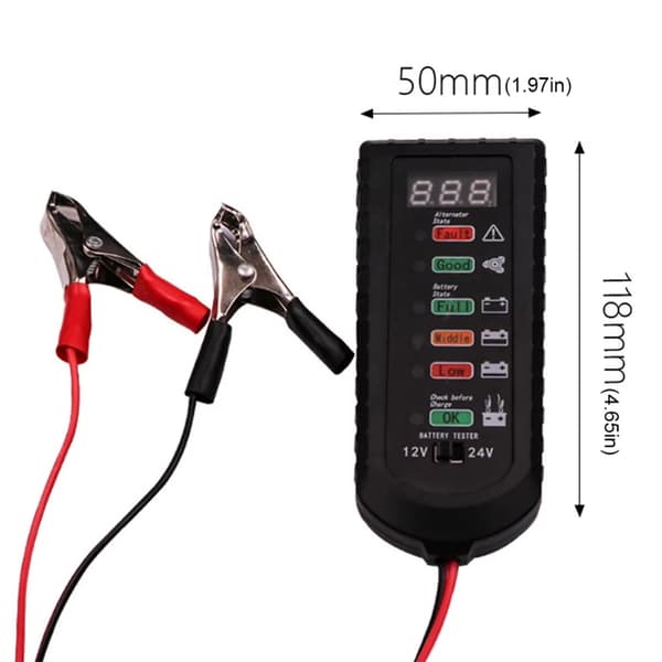 Digital batteritester for 12V 24V-systemer, lett ABS-konstruksjon
