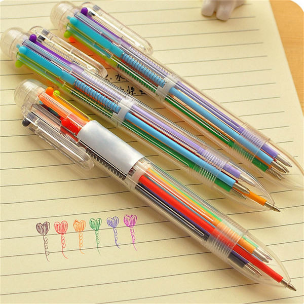 6 stk 6 farger Shuttle Pen 6-i-1 uttrekkbar kulepenn 0,5 mm flerfarget penn