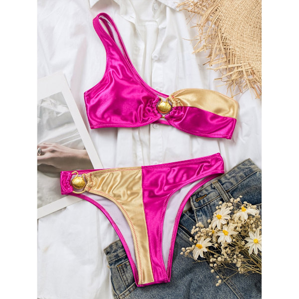 Dam one shoulder baddräkt hög skuren baddräkter push up strand bikinis set M