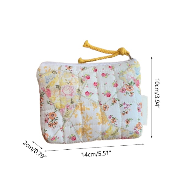 Quiltad sminkväska bomullsmyntväska Söt blommönster bärbar förvaringsväska Polka dots