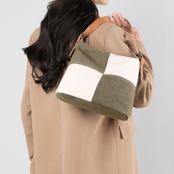 Passende Patchwork-veske for kvinner Enkel lerrets-skulderveske Khaki