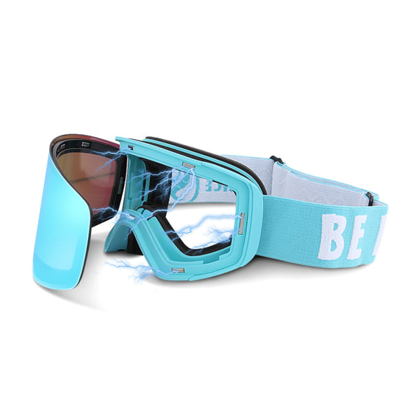 Magnetiska skidglasögon Snowboard vintersnölins dubbla lager anti-dimma skidglasögon UV för skydd skridskoglasögon Sky Blue