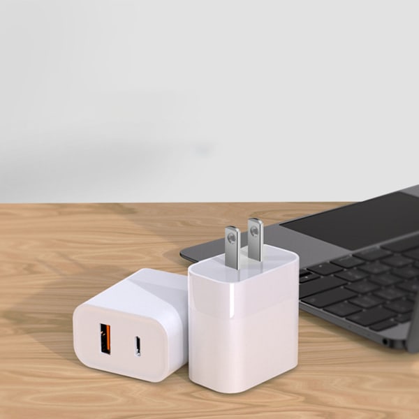 USB C Charger Block 30W Dual Port Snabbladdare, USB Typ C PD och för QC 3.0 väggladdare Plug Mini Adapter för telefon White - US