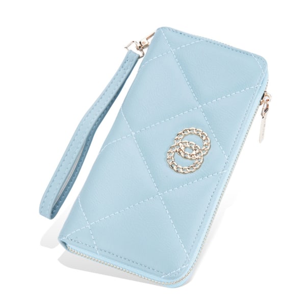 Skinn telefonveske førerkortholder med glidelås kvinne clutch lommebok Blue