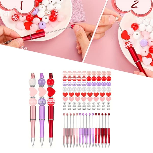 121 kpl DIY set helmikynällä, pyöreillä/sydänhelmillä
