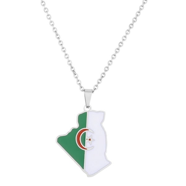 Rostfritt stål Algeriet karta hänge halsband kvinnor män mode smycken gåva Silver