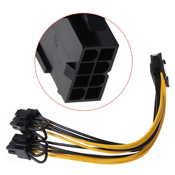 CPU 8-pin til dobbelt PCI-E 8-pin (6P+2P) splitterkabel strømforsyningsledning 25 cm