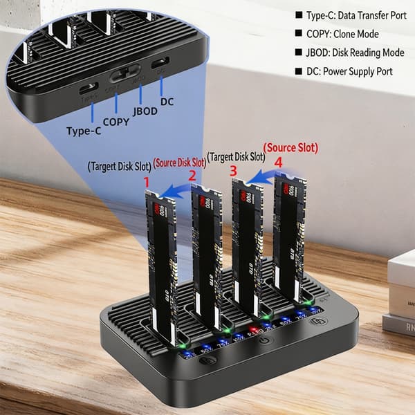 Lodret Design M.2 Duplikator Dock Understøtter 16TB Lagerudvidelse