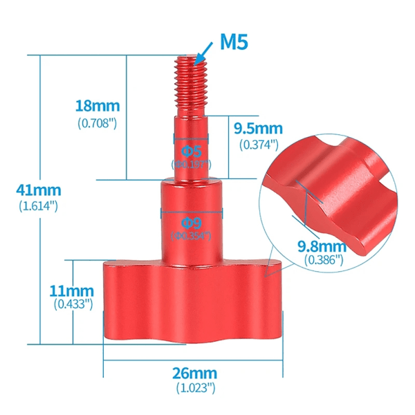 Aluminiumlegering Metall tumme Högt vridmoment T-typ Fästskruvar M5x18mm för 12/11/10/9/8/7 Action 2/3/4 Kamerafäste Red Color 41mm