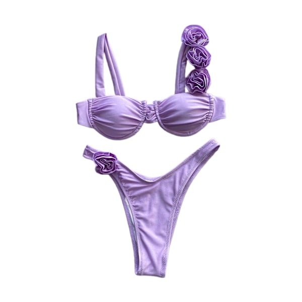 Kvinnors Två Delar Badkläder Hög Midja Botten Bikinis Badkläder Purple M