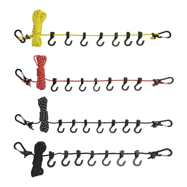 Retractable Portable Washing Line, Windproof Rope Clothesline with 7 Wire Clips Red Reflective