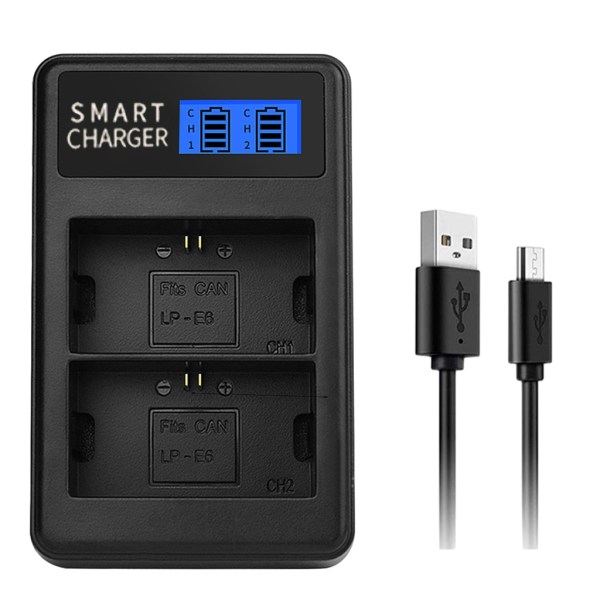 LCD USB LP-E6 Dobbel batteriladererstatning for Canon EOS 5D Mark II, EOS 5D Mark III, EOS 5D Mark2 kamerabatteri