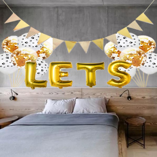 Sällskapsdjur födelsedag dekoration set med födelsedag för banner Folie Ballonger Bunting Flaggor Toddler Födelsedagsfest tillbehör för katt Yellow