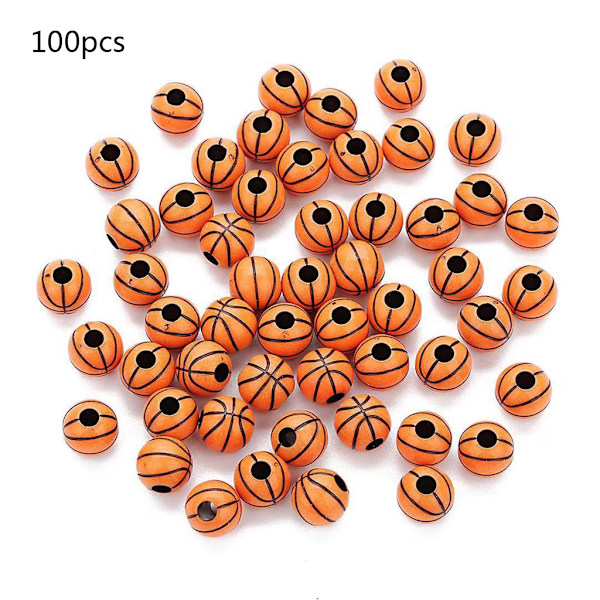 100 stk/sæt 12mm Sports løse perler Runde plastik kugleperler Basketball mønster kugleperler til håndværk Halskædefremstilling