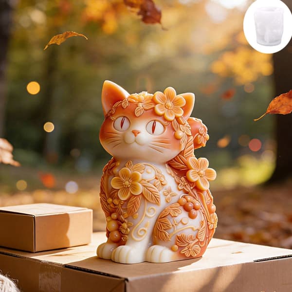 Detaljert 3D-katt silikonform ideell for dekorative hjemmelys